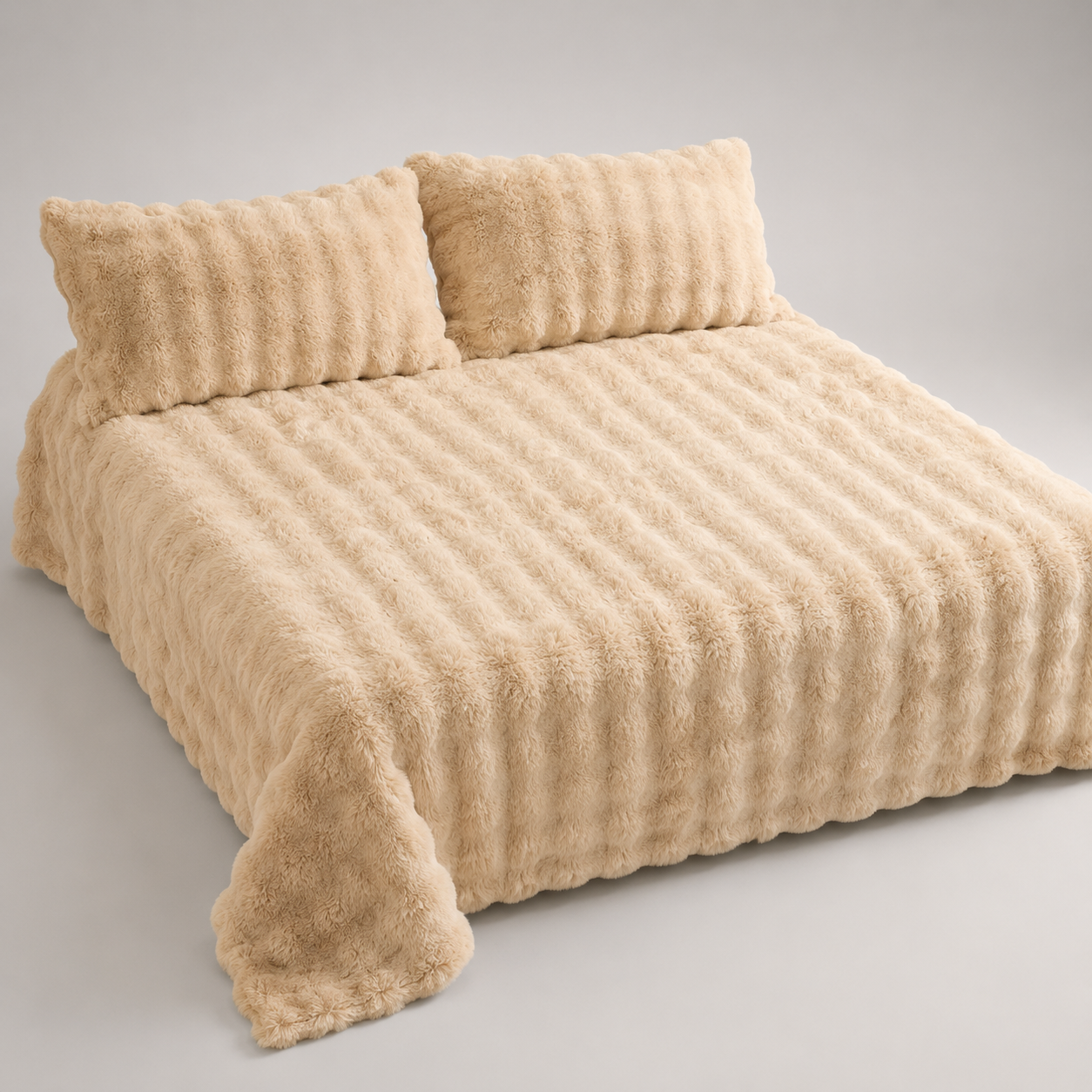 Kuschelige Fell-Tagesdecke Sandbeige
