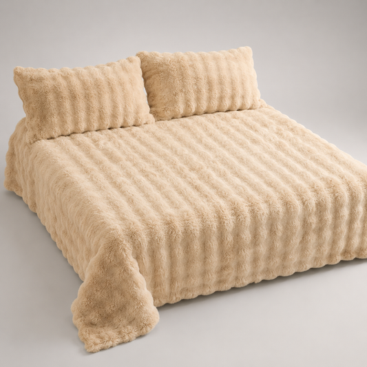 Kuschelige Fell-Tagesdecke Sandbeige
